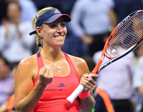 Sept 8, 2016; New York, NY, USA; Angelique Kerber of Germany reacts after beating Caroline Wozniacki of Denmark on day eleven of the 2016 U.S. Open tennis tournament at USTA Billie Jean King National  ...