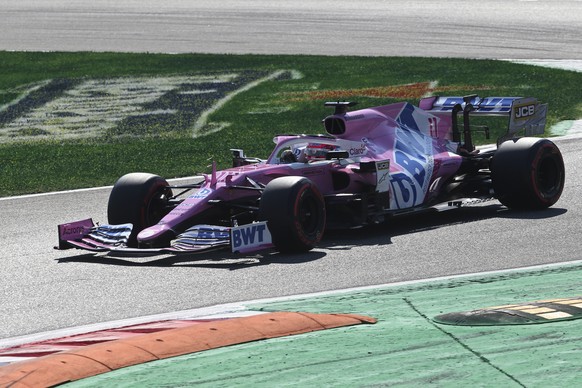 Racing Point driver Sergio Perez of Mexico steers his car during the qualifying session at the Monza racetrack in Monza, Italy, Saturday, Sept.5, 2020. The Italian Formula One Grand Prix will be held  ...