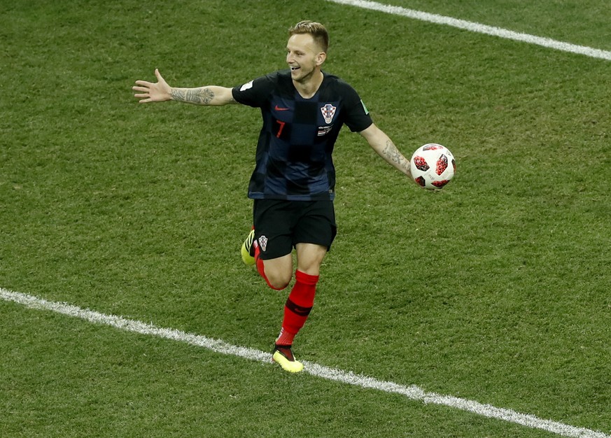 epa06856770 Ivan Rakitic of Croatia celebrates winning the FIFA World Cup 2018 round of 16 soccer match between Croatia and Denmark in Nizhny Novgorod, Russia, 01 July 2018.

(RESTRICTIONS APPLY: Ed ...