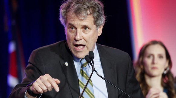 Sen. Sherrod Brown, D-Ohio, speaks after winning his re-election bid during the Ohio Democratic Party election night watch party, Tuesday, Nov. 6, 2018, in Columbus, Ohio. (AP Photo/John Minchillo)