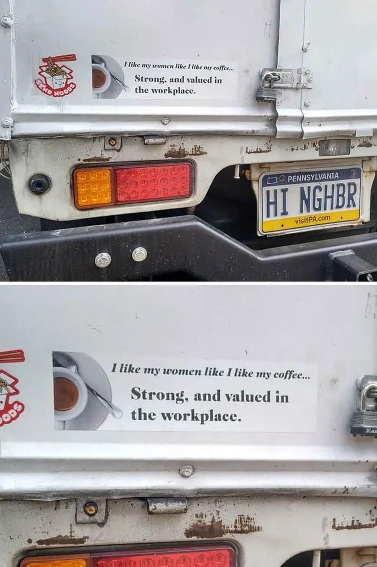 Okay bei diesen Autoaufklebern mussten wir lachen. 
https://pleated-jeans.com/2024/09/18/hilarious-bumper-stickers/