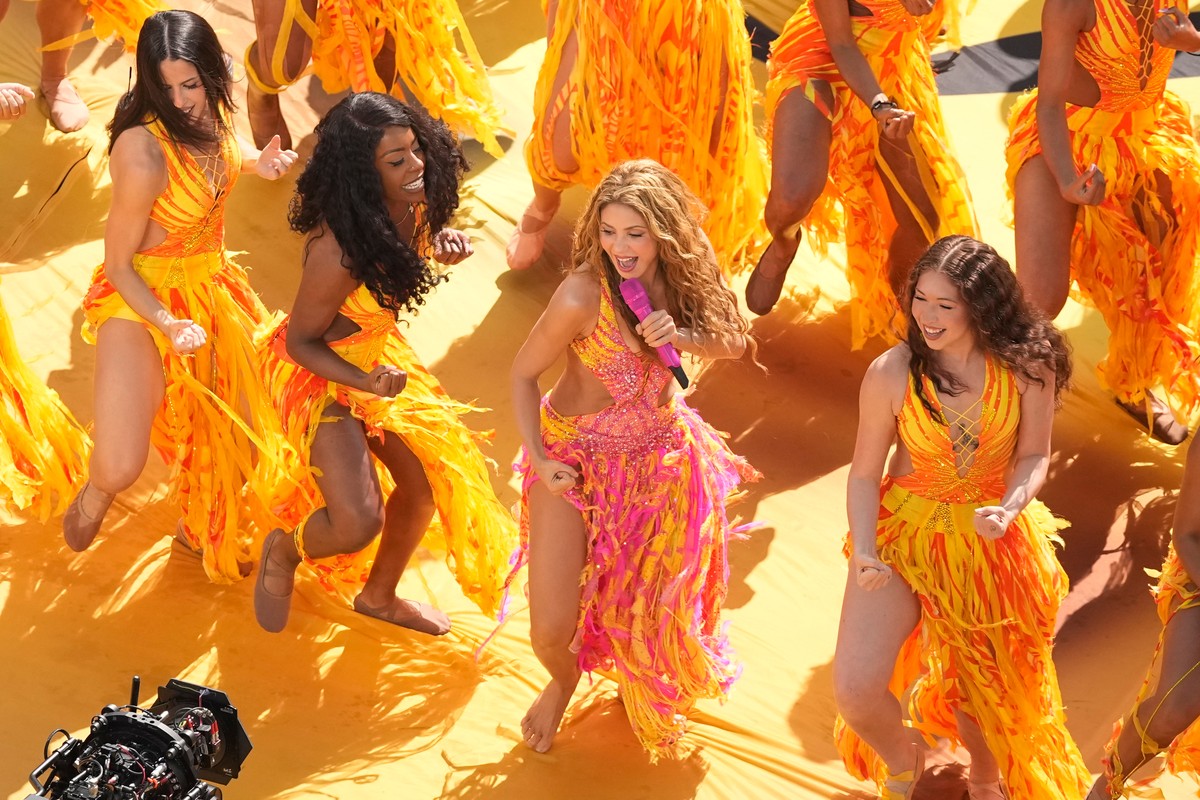 Shakira performs during halftime during the World Cup final soccer match between Spain and Argentina in East Rutherford, N.J., near New York, Sunday, July 19, 2026. (AP Photo/Matt Slocum)
Argentina Sp ...