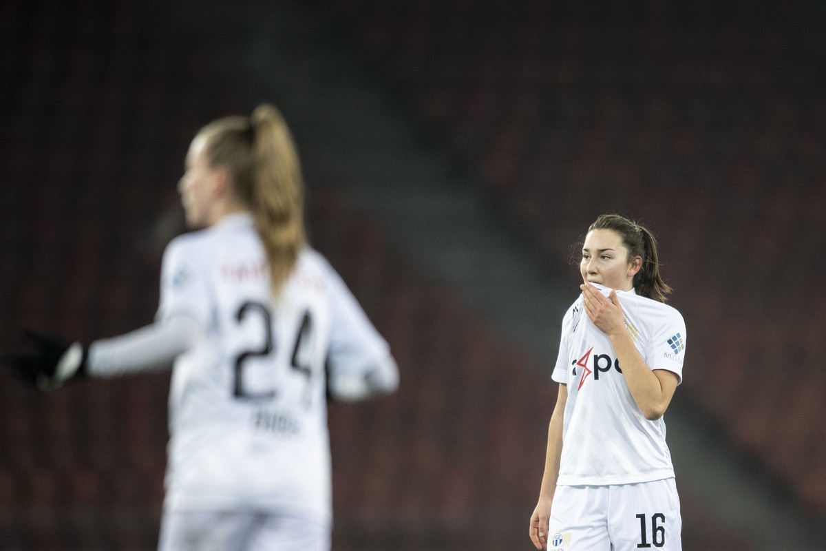 Zurich's Annina Enz reacts during the UEFA Women's Champions League match between Switzerland's FC Zurich and SKN St. Poelten from Austria, at the Letzigrund stadium in Zurich, Switzerl ...