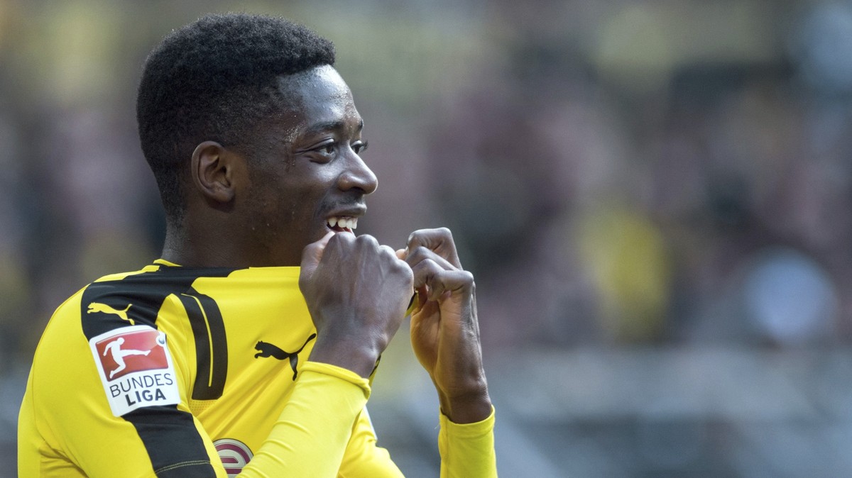 FILE - In this April 29 2017 file photo, Dortmund's Ousmane Dembele attends the Bundesliga soccer match between Borussia Dortmund and 1. FC Cologne in Dortmund. Borussia Dortmund says Sunday Aug. ...