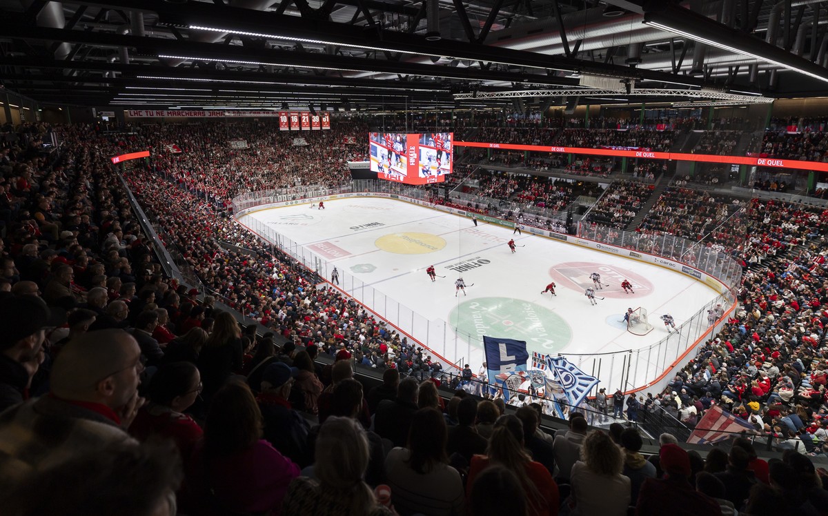General view during the first leg of the National League Swiss Championship final playoff game between Lausanne HC, LHC, and ZSC Lions, ZSC, at the ice stadium Vaudoise Arena in Lausanne, Switzerland, ...