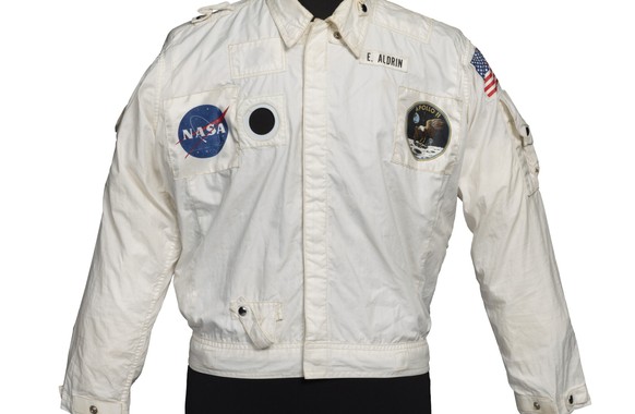 This photo provided on Tuesday, July 26, 2022, by Sotheby&#039;s shows a jacket worn by astronaut Edwin &quot;Buzz&quot; Aldrin on the historic first mission to the moon&#039;s surface in 1969, which  ...