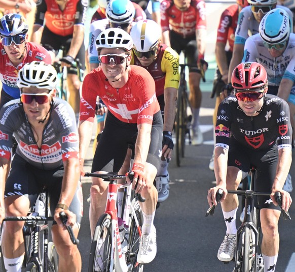 11-07-2025 Tour De France Tappa 07 Saint-malo - Mur De Bretagne 2025, Tudor 2025, Jayco - Alula Hirschi, Marc Schmid, Mauro Mur De Bretagne PUBLICATIONxNOTxINxITAxFRAxNED