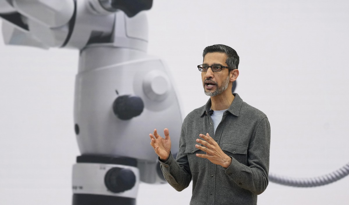 Alphabet CEO Sundar Pichai speaks at a Google I/O event in Mountain View, Calif., Tuesday, May 14, 2024. (AP Photo/Jeff Chiu)
Sundar Pichai