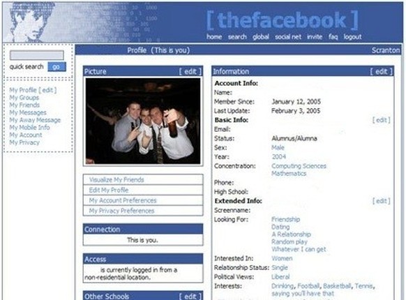 Ein Facebook-Profil von 2005.