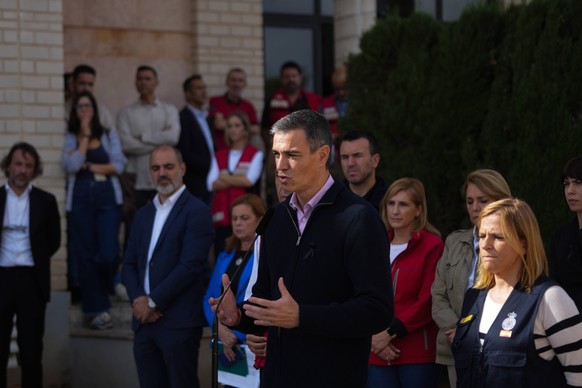 Sánchez visits the Integrated Operational Coordination Center CECOPI of the Comunitat Valenciana The President of the Government, Pedro Sánchez, speaks after a meeting at the Integrated Operational Co ...