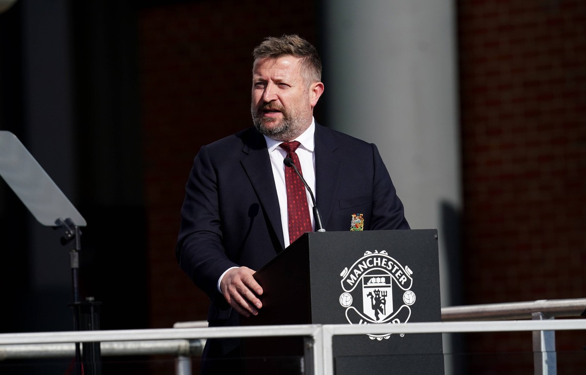 Jimmy Murphy statue Manchester United, ManU Chief Executive Officer Richard Arnold speaks as a new statue of former Manchester United player Jimmy Murphy, designed by sculptor Alan Herriot, is unveile ...