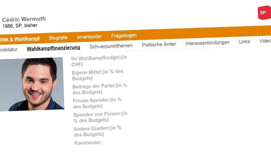 Gähnenden Leere: Kein Wahlkampfbudget auf Cédric Wermuths Wahlkampfprofil – bis heute Nachmittag.&nbsp;