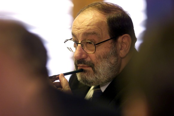 epa05171551 A picture made available on 20 February 2016 shows italian writer Umberto Eco, author of &quot;The Name of the Rose&quot;, participating in a panel on the impact of the internet and the te ...