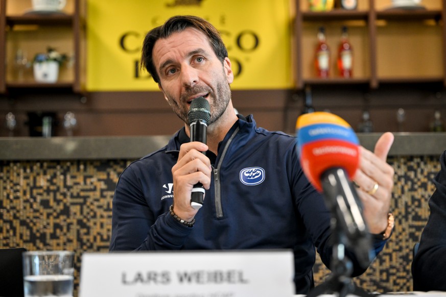 General manager Lars Weibel, during the HC Ambri Piotta 2026/27 season-opening press conference at the Gottardo Arena in Ambri, Switzerland, September 1, 2026. (KEYSTONE/Ti-Press/Andrea Branca)