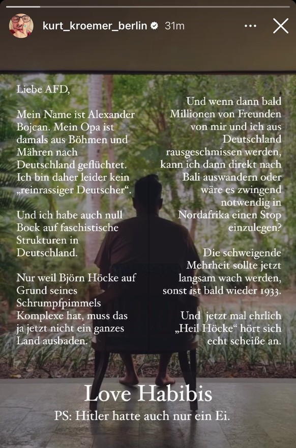 Instagram-Posting von Kurt Krömer zum Nazi-Geheimtreffen.