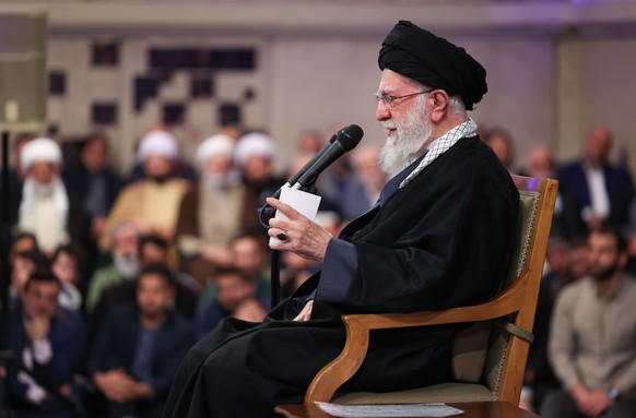 epa12622675 A handout picture made available by Iran's Supreme Leader Office shows Ayatollah Ali Khamenei delivering a speech during a ceremony in Tehran, Iran, 03 January 2026. Khamenei commente ...
