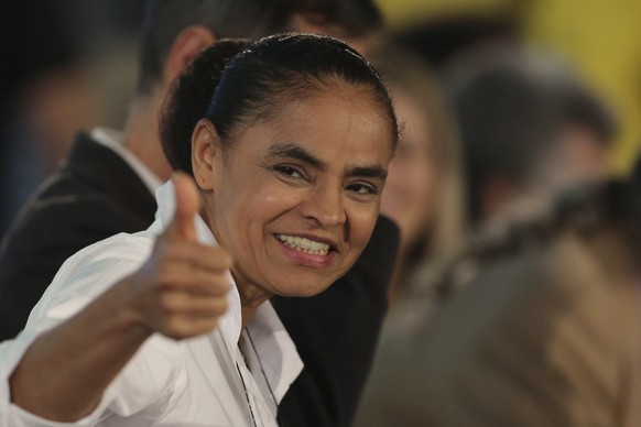 Brazil&#039;s Presidential candidate and former Environment Minister Marina Silva, gestures during the National Convention of the Sustainability Network Party, in Brasilia, Brazil, Saturday, Aug. 4, 2 ...