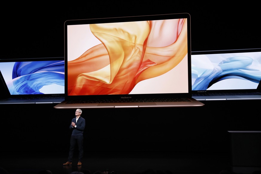 epa07131335 Apple CEO Tim Cook speaks during an Apple special event at the Howard Gilman Opera House at the Brooklyn Academy of Music before the start of an Apple event in New York, New York, USA, 30  ...