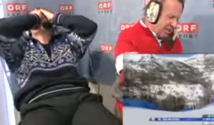 12.02.2006: Die Ösi-Reporter reiben schon gierig die Hände – da klaut ein Franzose doch tatsächlich noch «ihr» Abfahrts-Gold