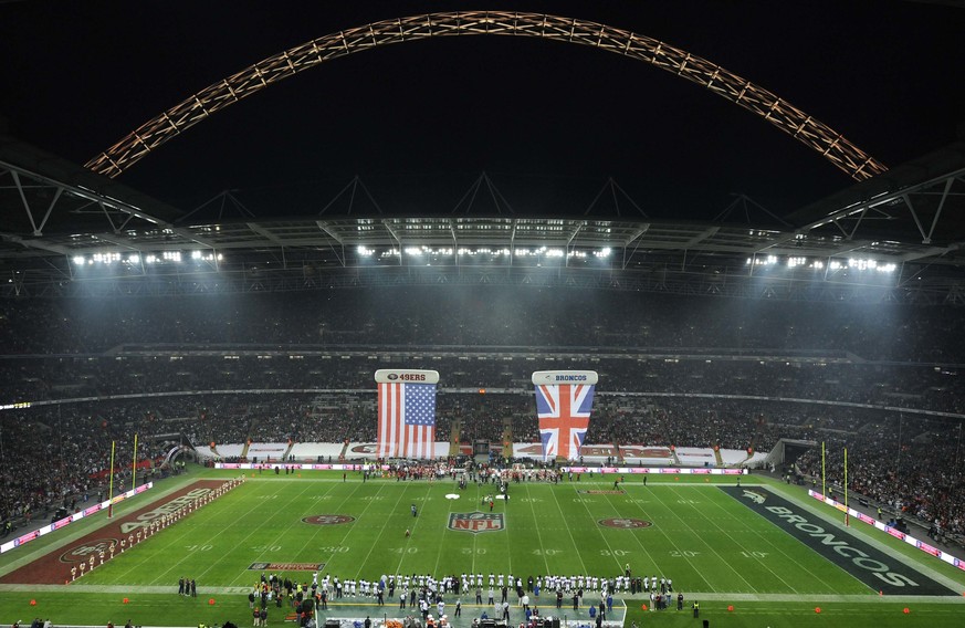 FILE - In this Sunday Oct. 31, 2010 file photo, the arena ahead of the NFL Football match between the Denver Broncos and San Francisco 49ers at Wembley Stadium in London. The English Football Associat ...