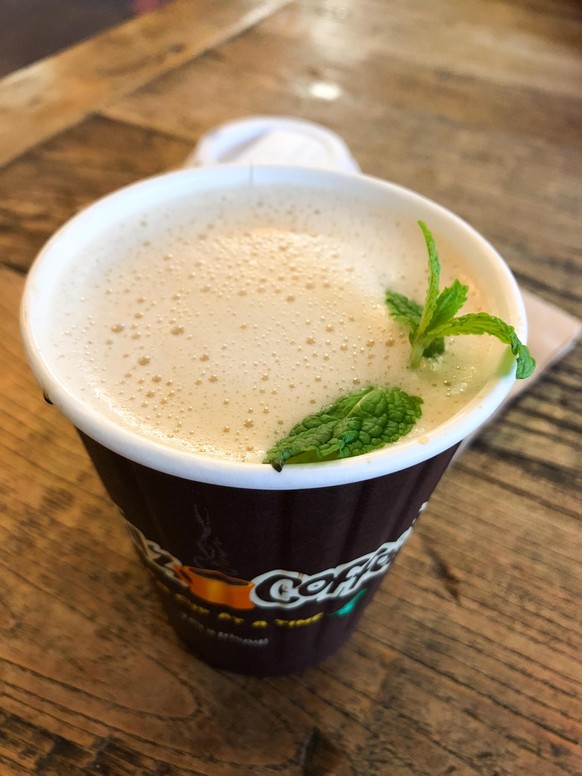 SAN FRANCISCO, CA - NOVEMBER 13, 2017: Philz Coffee in San Francisco California is known for adding mint to their coffee and they only do drip coffee.
