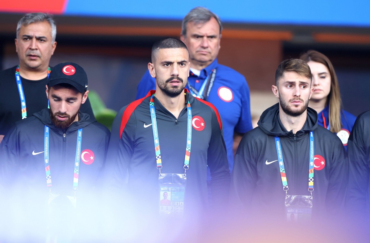 Merih Demiral of T�rkiye who is suspended for making the Wolf Symbol celebration when he scored a goal Netherlands v Turkiye, UEFA European Championship, EM, Europameisterschaft 2024, Quarter Final, F ...
