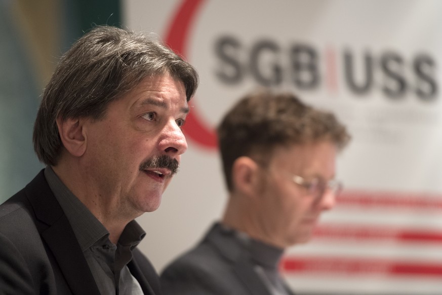 ZUM RUECKTRITT VON PAUL RECHSTEINER AUS DEM SGB PRAESIDIUM PER ENDE NOVEMBER, STELLEN WIR IHNEN HEUTE, 14. MAERZ 2018, FOLGENDES BILDMATERIAL ZUR VERFUEGUNG - Paul Rechsteiner, Praesident SGB, links,  ...