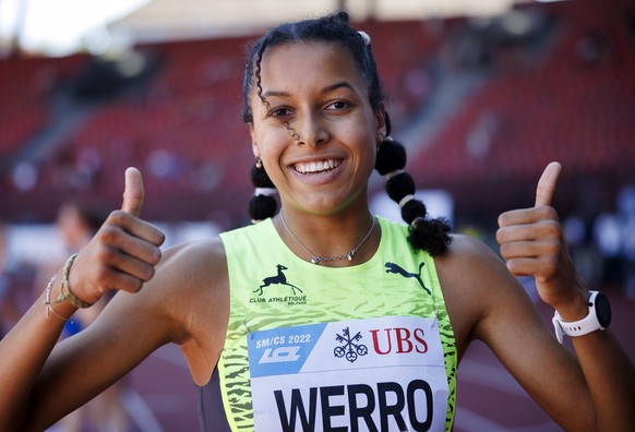 Audrey Werro gwinnt den 800 Meter Final der Frauen bei den Leichtathletik Schweizer Meisterschaften 2022, am Samstag, 25. Juni 2022 in Zuerich. (KEYSTONE/Michael Buholzer)