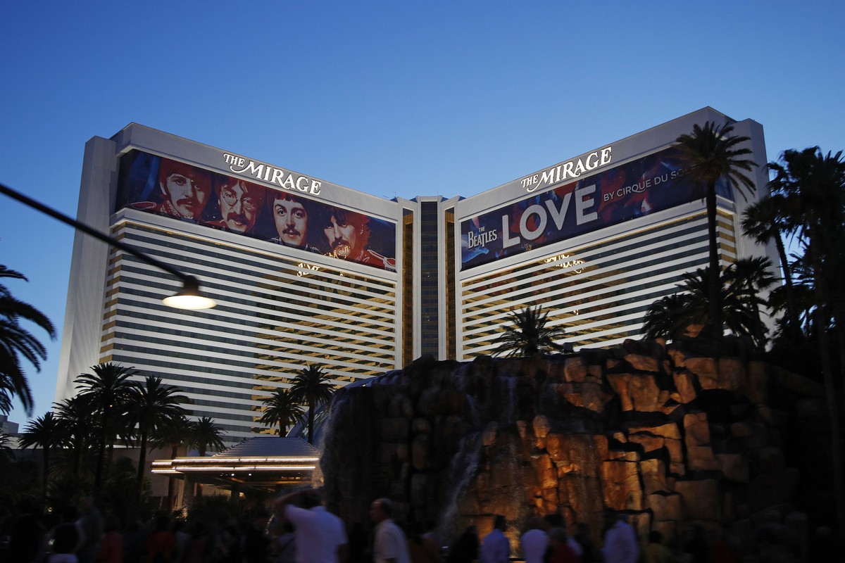 FILE - The Mirage Hotel and Casino is seen in Las Vegas, on May 3, 2018. Gambling ends Wednesday, July 17, 2024, and the doors will close at The Mirage, the iconic tropical island-themed Las Vegas Str ...
