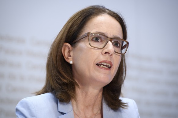 Susanne Vincenz-Stauffacher, Nationalraetin FDP, spricht waehrend einer Medienkonferenz des Ja-Komitees fuer einen zweiwoechigen Vaterschaftsurlaub, am Donnerstag, 6. August 2020 in Bern. (KEYSTONE/An ...