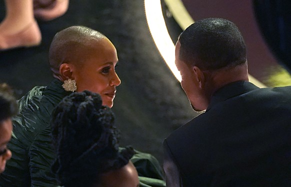 Jada Pinkett Smith, left, and Will Smith appear in the audience at the Oscars on Sunday, March 27, 2022, at the Dolby Theatre in Los Angeles. (AP Photo/Chris Pizzello)
Jada Pinkett Smith,Will Smith