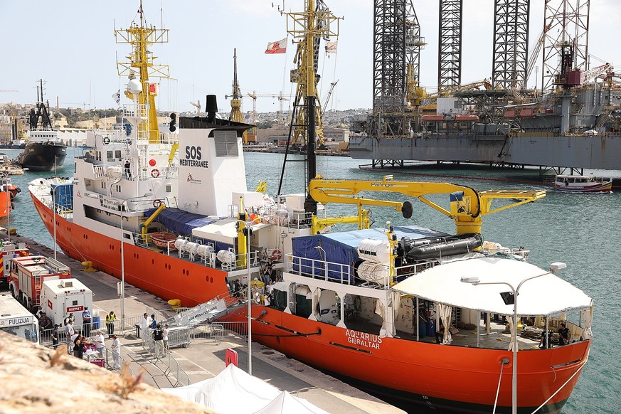 epa07042807 (FILE) - The SOS Mediterranee NGO rescue vessel MV Aquarius lays berthed in Boilers Wharf, Senglea, after entering the Grand Harbour in Valletta, Malta, 15 August 2018 (reissued 24 Septemb ...