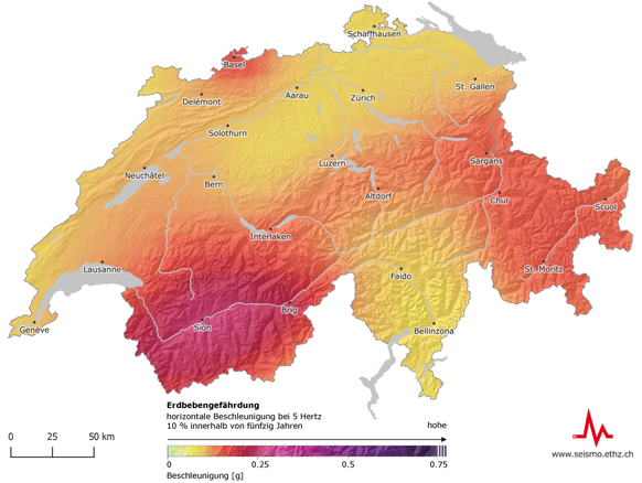 Erbeben-Gefährdungskarte der Schweiz.