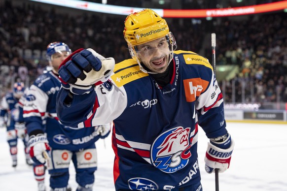 Der Torschuetze PostFinance Top Scorer Denis Malgin (ZSC) jubelt nach dem Tor zum 3:2 bei dem Spiel der Eishockey National League zwischen den ZSC Lions und dem Lausanne HC am Samstag, 3. Januar 2026  ...