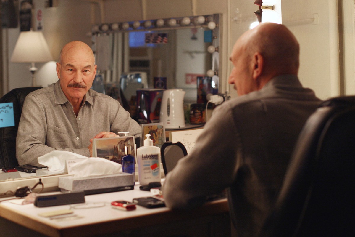 FILE - Patrick Stewart poses in his dressing room at the Lyceum Theater in New York on Tuesday, April 1, 2008, where he is starring in a production of "Macbeth." (AP Photo/Rick Maiman, File) ...