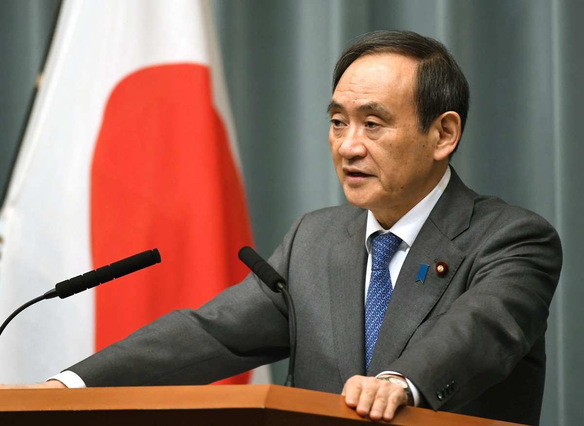 Japan's Chief Cabinet Secretary Yoshihide Suga speaks on a missile launch by North Korea at the prime minister's official residence in Tokyo Sunday, Feb. 12, 2017. North Korea reportedly fir ...