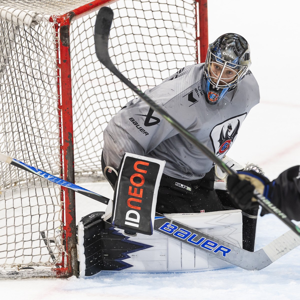 Ludovic Waeber en action lors d'un entrainement a l'occasion du media day de HC Fribourg Gotteron (HCFG) d'avant-saison du championnat suisse de hockey sur glace de National League 2026 ...