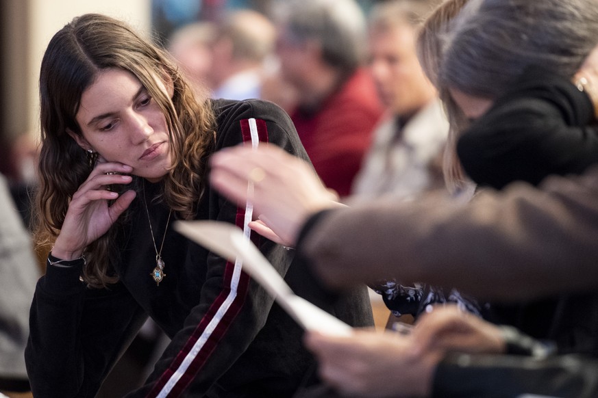 Das Model Tamy Glauser anlaesslich der Nominationsversammlung zu den Nationalratswahlen der Gruene Kanton Zuerich am Dienstag, 21. Mai 2019 in Zuerich. (KEYSTONE/Ennio Leanza)