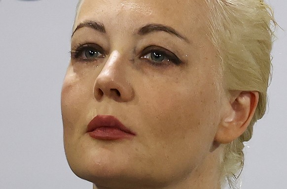 Yulia Navalnaya, wife of Russian opposition leader Alexei Navalny, reacts as she speaks during the Munich Security Conference, in Munich, Germany, Friday, Feb. 16, 2024. Navalny, who crusaded against  ...