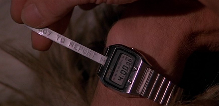 james bond 007 text message sms the spy who loved me 1977 
https://www.youtube.com/watch?v=UBxG_TJvYTg