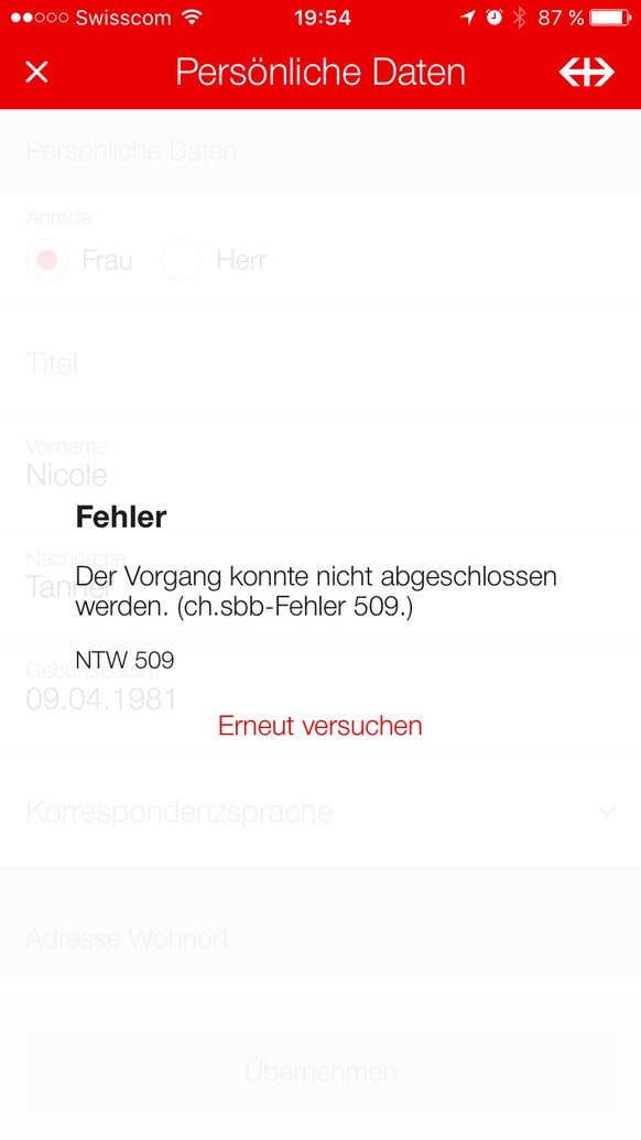 Wow, neue SBB-App wurde heute bereits drei Millionen Mal heruntergeladen
Ich würde ja gerne.... Doch kommt immer die Fehlermeldung