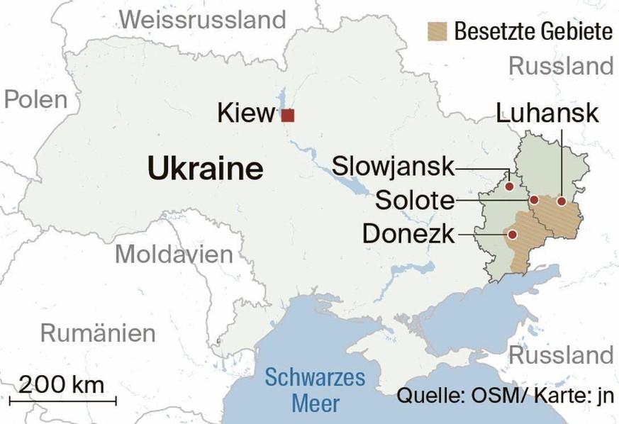 Der Donbass liegt im äussersten Osten der Ukraine an der Grenze zu Russland.