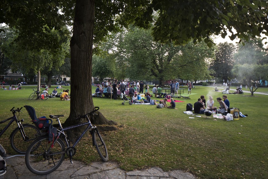 ZUM THEMA SOMMER IN ZUERICH STELLEN WIR IHNEN HEUTE, DIENSTAG, 18. JULI 2016, FOLGENDES BILDMATERIAL ZUR VERFUEGUNG --- People enjoy their leisure time in the Backerpark in the district Aussersihl, in ...