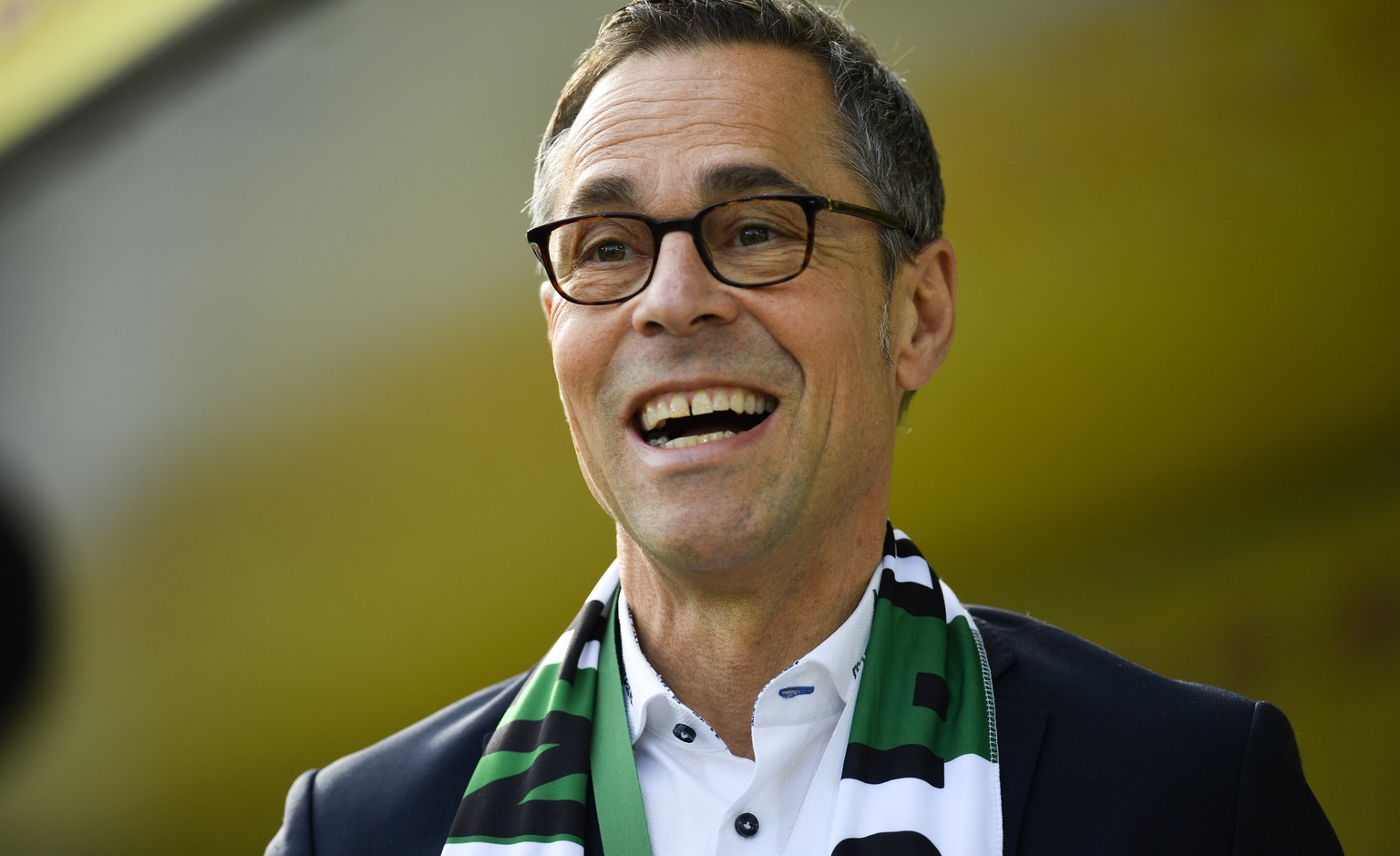 St. Gallens Praesident Matthias Hueppi beim Fussball Super-League Spiel zwischen dem FC St. Gallen und dem Neuchatel Xamax FCS, am Sonntag, 3. Maerz 2019, im Kybunpark in St. Gallen. (KEYSTONE/Gian Eh ...