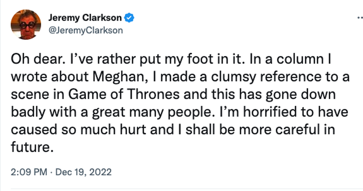 clarkson tweet jeremy https://twitter.com/JeremyClarkson/status/1604826179999076352