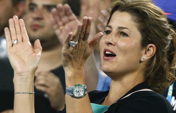 Tennis - Australian Open - Melbourne Park, Melbourne, Australia - 22/1/17 Mirka Federer, wife of Switzerland&#039;s Roger Federer, celebrates after he won his Men&#039;s singles fourth round match aga ...