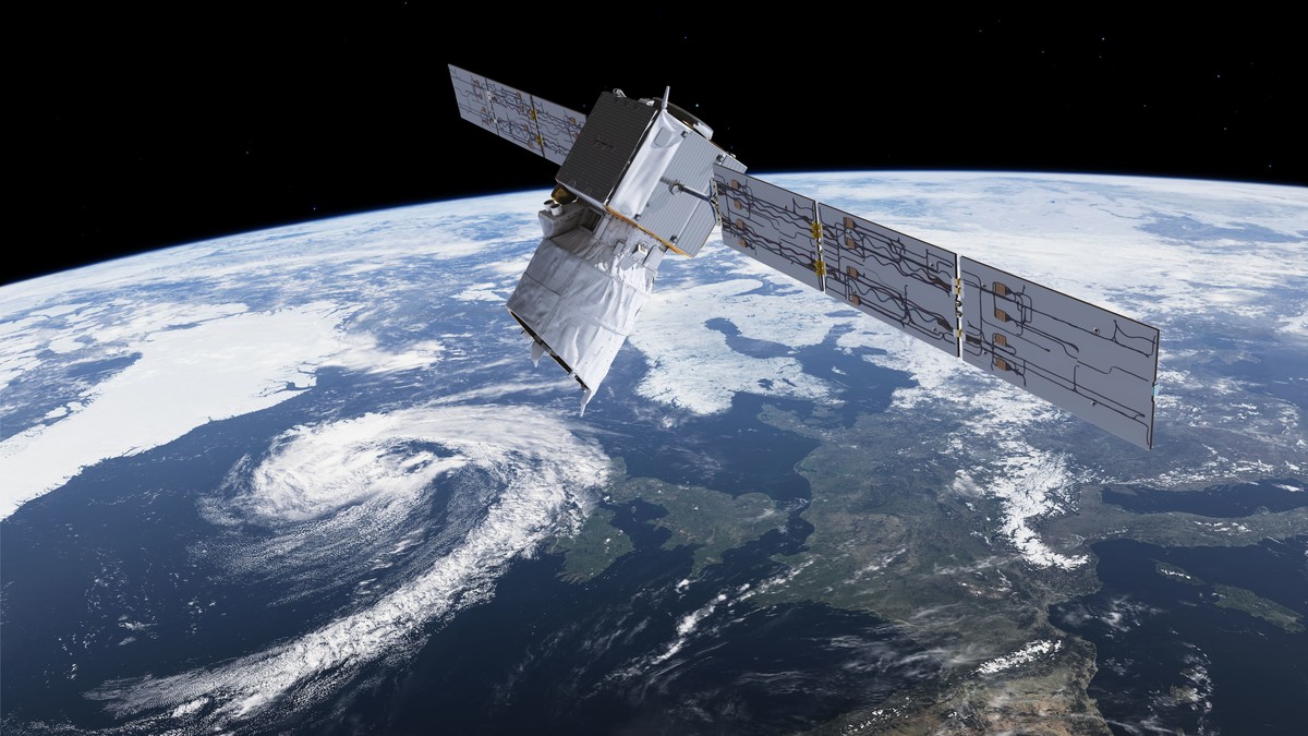 The photo provided by European Space Agency ESA shows an artists rendering of ESA's Aeolus satellite which will provide timely and accurate profiles of the world's winds and further informat ...