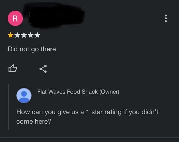 Lustige 1-Stern-Bewertung mit Restaurant
