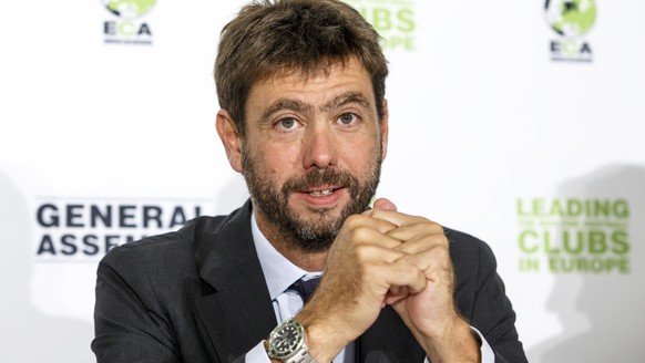 The new chairman of the European Club Association, ECA, Italy&#039;s Andrea Agnelli speaks to the media, during a press conference after the plenary general assembly of the European Club Association,  ...