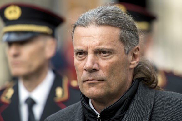 Oskar Freysinger, Conseiller d&#039;Etat valaisan, lors de la ceremonie d’assermentation de l&#039;ecole d&#039;aspirants 2016 de la Police cantonale valaisanne et la prestation de serment qui se dero ...